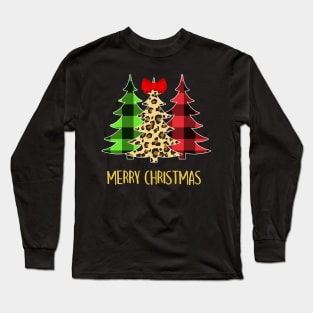 Merry Christmas Tree Leopard Buffalo plaid Long Sleeve T-Shirt